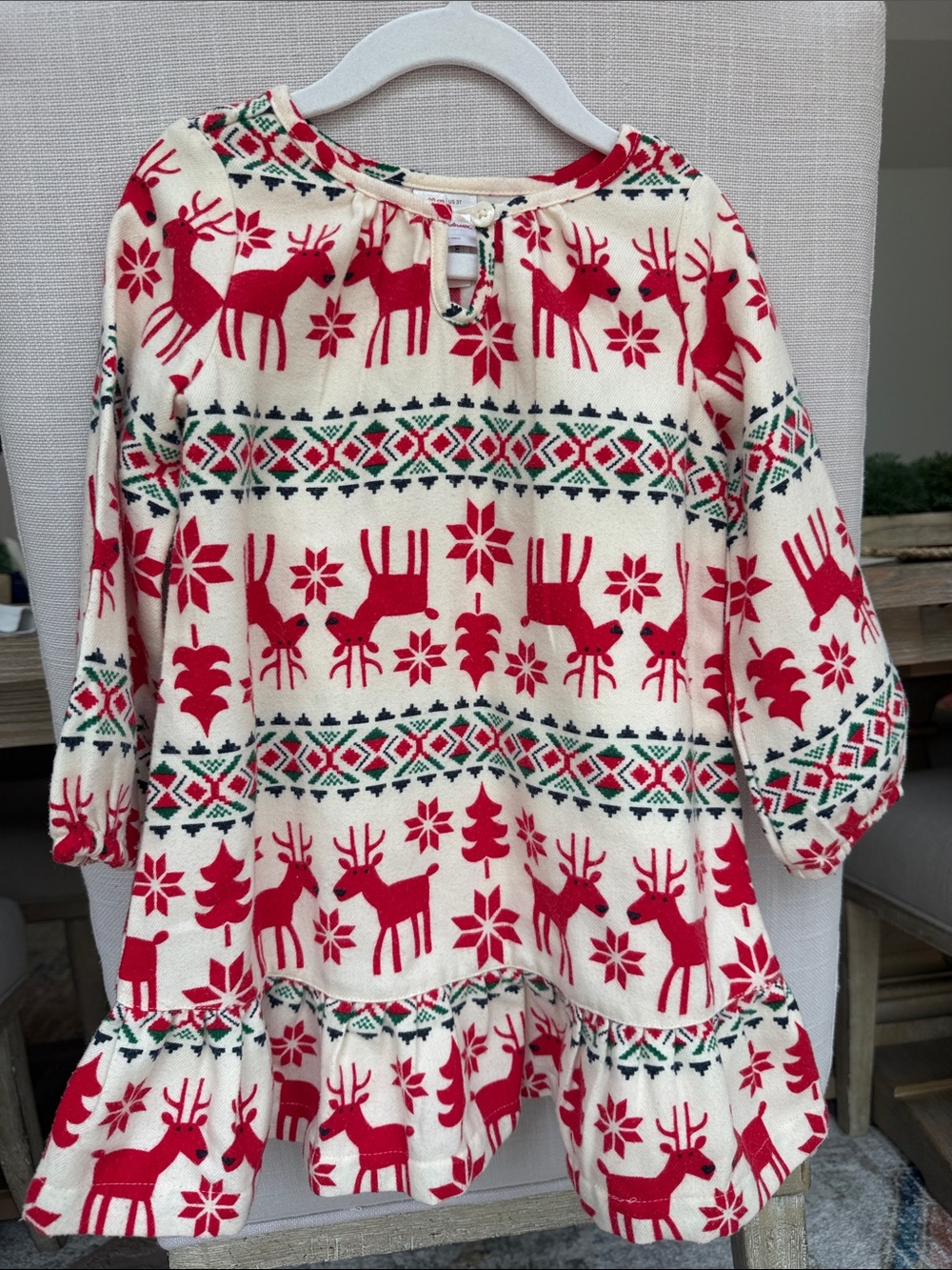 Hanna Andersson Girls Cream & Red Reindeer Holiday pajama nightgown  2T